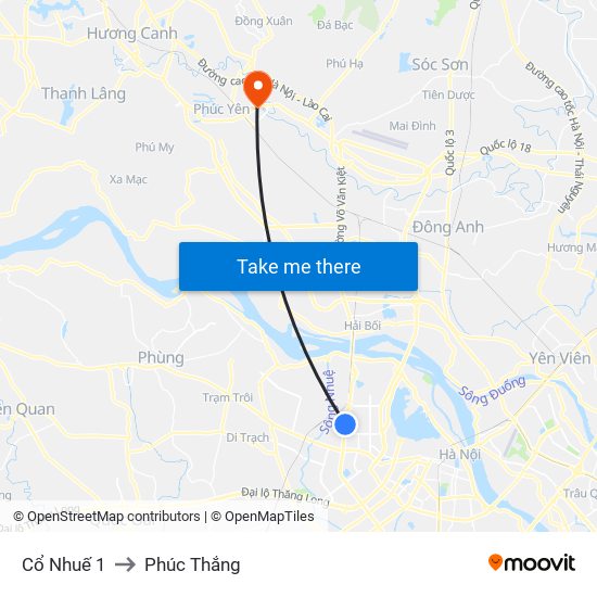 Cổ Nhuế 1 to Phúc Thắng map