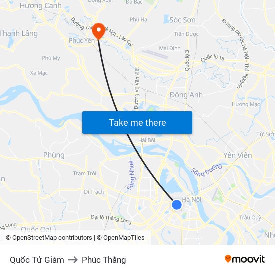 Quốc Tử Giám to Phúc Thắng map