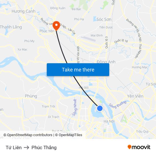 Tứ Liên to Phúc Thắng map