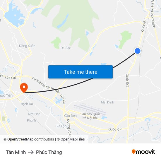 Tân Minh to Phúc Thắng map