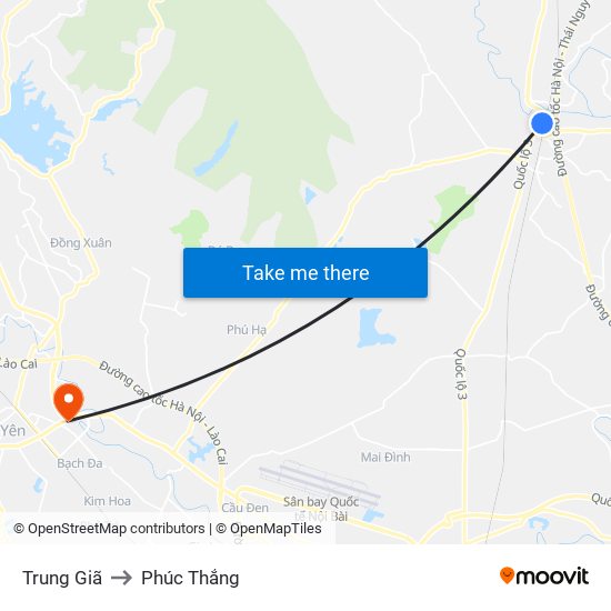 Trung Giã to Phúc Thắng map