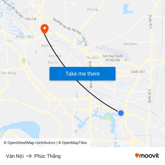 Vân Nội to Phúc Thắng map