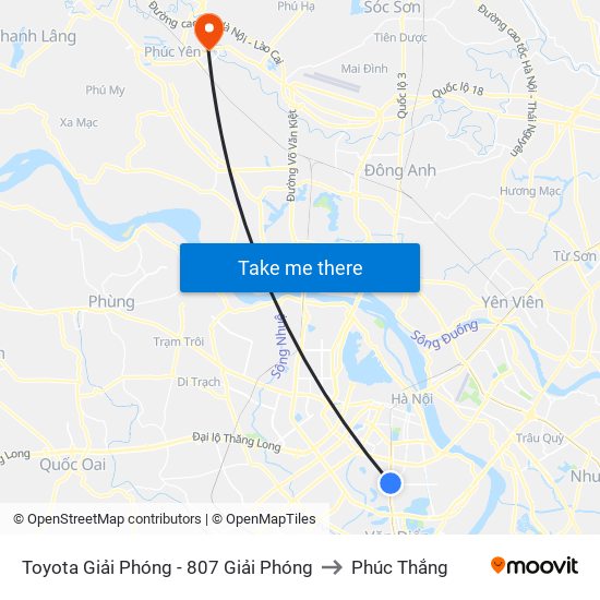 Toyota Giải Phóng - 807 Giải Phóng to Phúc Thắng map