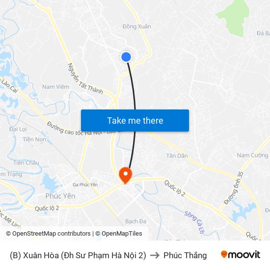 (B) Xuân Hòa (Đh Sư Phạm Hà Nội 2) to Phúc Thắng map