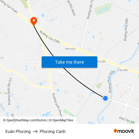 Xuân Phương to Phương Canh map