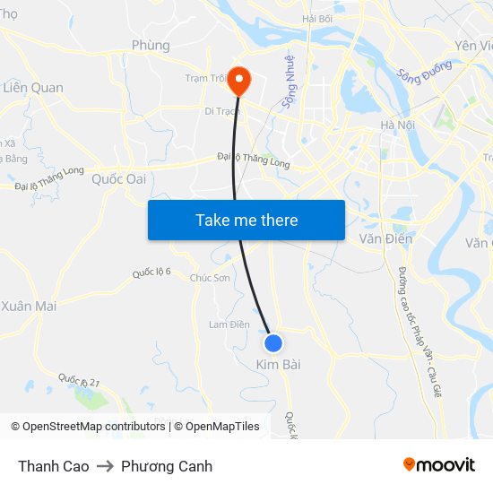 Thanh Cao to Phương Canh map