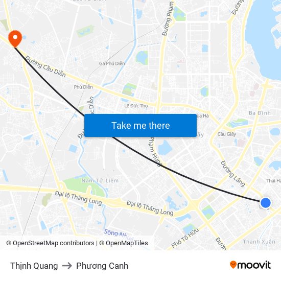 Thịnh Quang to Phương Canh map