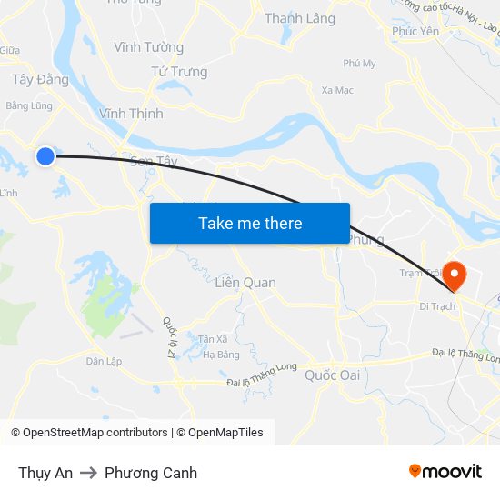 Thụy An to Phương Canh map