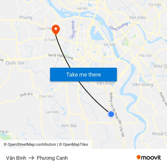 Văn Bình to Phương Canh map