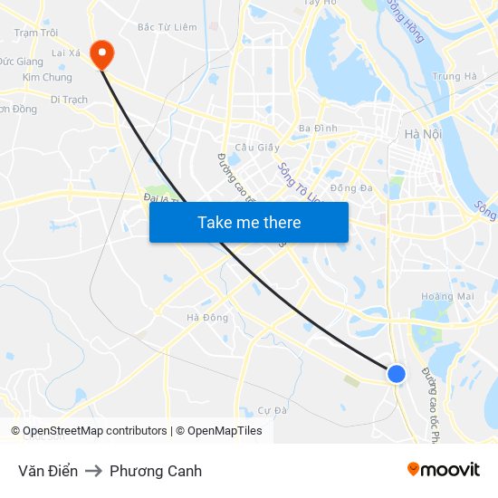 Văn Điển to Phương Canh map