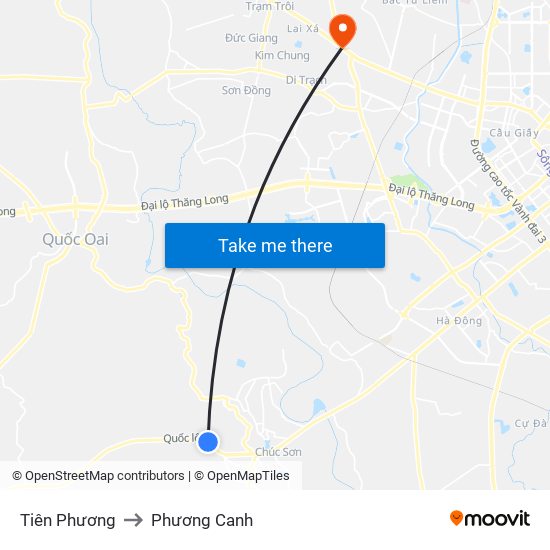 Tiên Phương to Phương Canh map