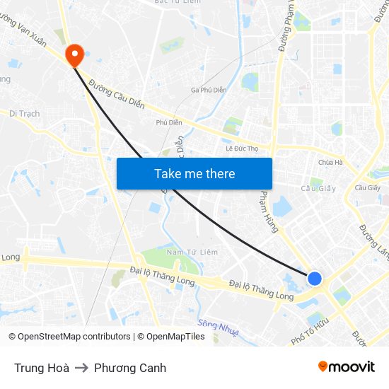 Trung Hoà to Phương Canh map