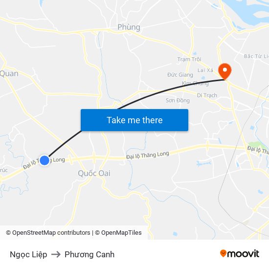 Ngọc Liệp to Phương Canh map