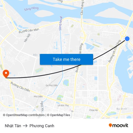 Nhật Tân to Phương Canh map