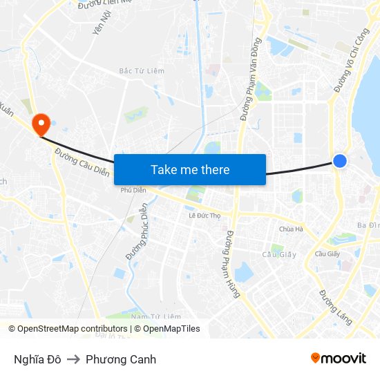 Nghĩa Đô to Phương Canh map