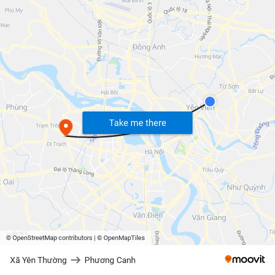 Xã Yên Thường to Phương Canh map