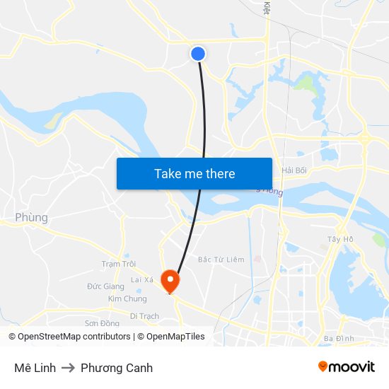 Mê Linh to Phương Canh map