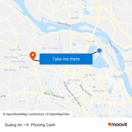 Quảng An to Phương Canh map