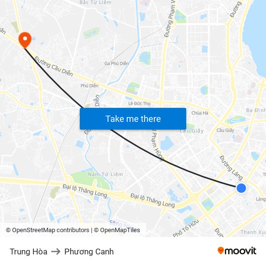 Trung Hòa to Phương Canh map