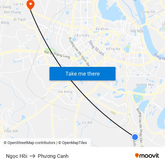 Ngọc Hồi to Phương Canh map