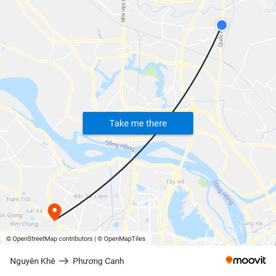 Nguyên Khê to Phương Canh map