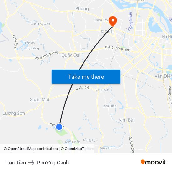 Tân Tiến to Phương Canh map