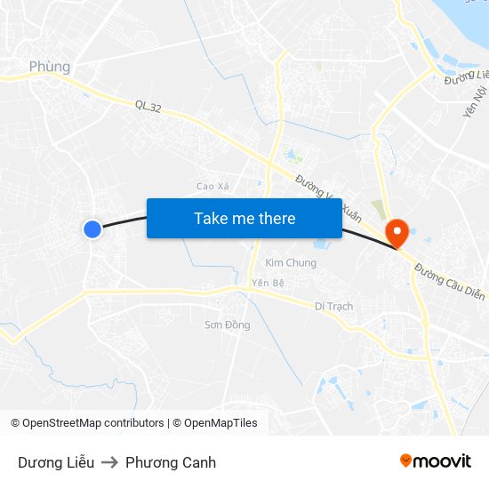 Dương Liễu to Phương Canh map