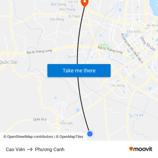Cao Viên to Phương Canh map