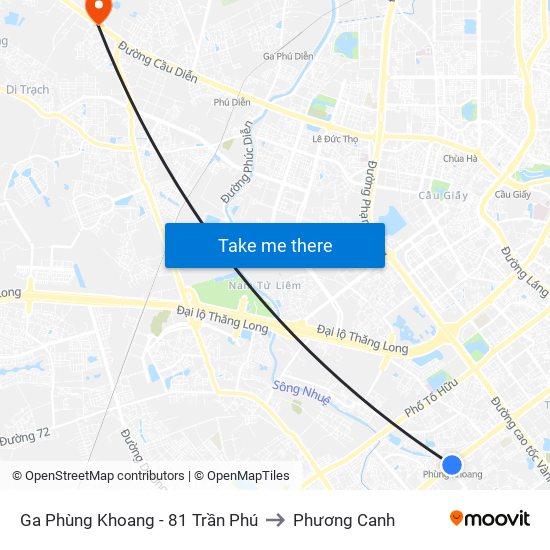 Ga Phùng Khoang - 81 Trần Phú to Phương Canh map