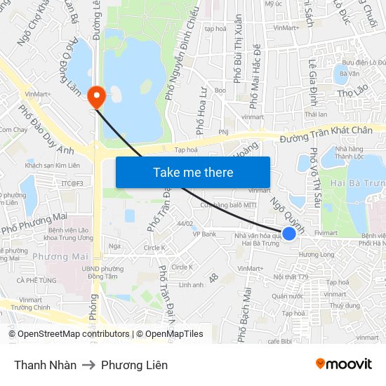 Thanh Nhàn to Phương Liên map