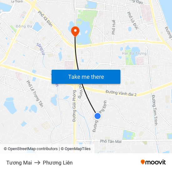 Tương Mai to Phương Liên map