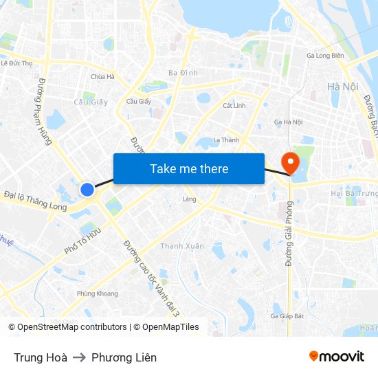 Trung Hoà to Phương Liên map