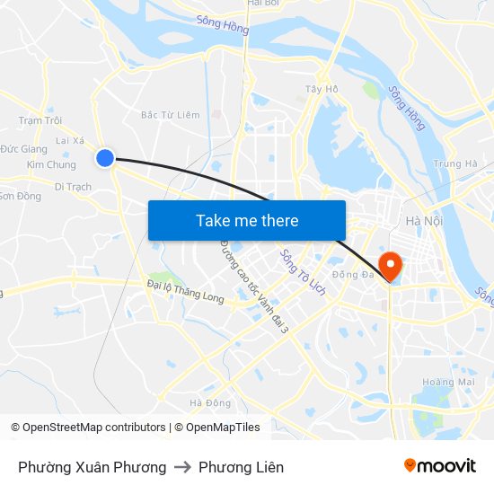 Phường Xuân Phương to Phương Liên map