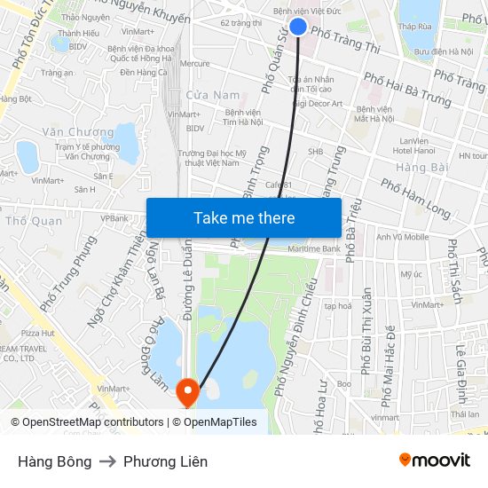 Hàng Bông to Phương Liên map