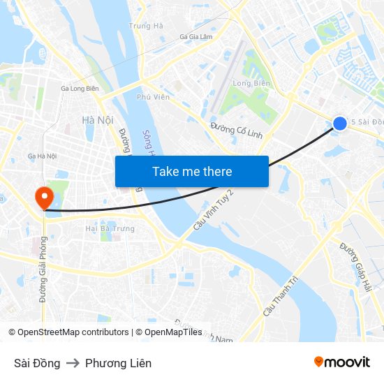 Sài Đồng to Phương Liên map