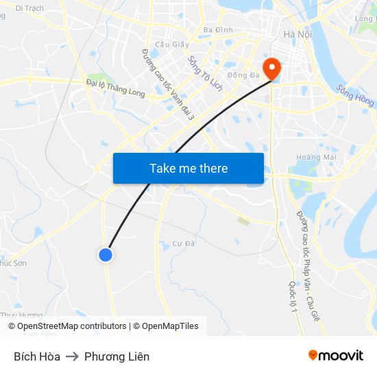 Bích Hòa to Phương Liên map