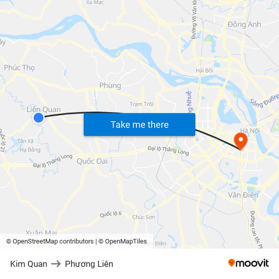 Kim Quan to Phương Liên map