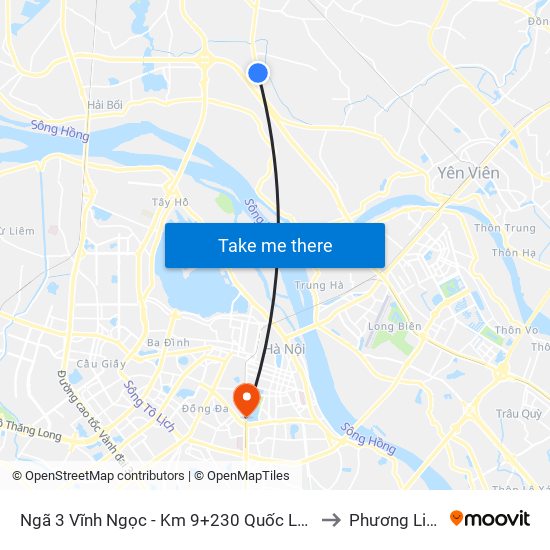 Ngã 3 Vĩnh Ngọc - Km 9+230 Quốc Lộ 3 to Phương Liên map