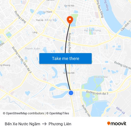 Bến Xe Nước Ngầm to Phương Liên map