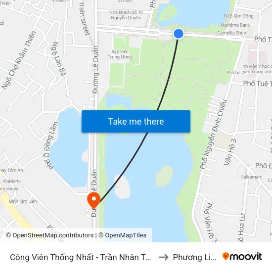 Công Viên Thống Nhất - Trần Nhân Tông to Phương Liên map