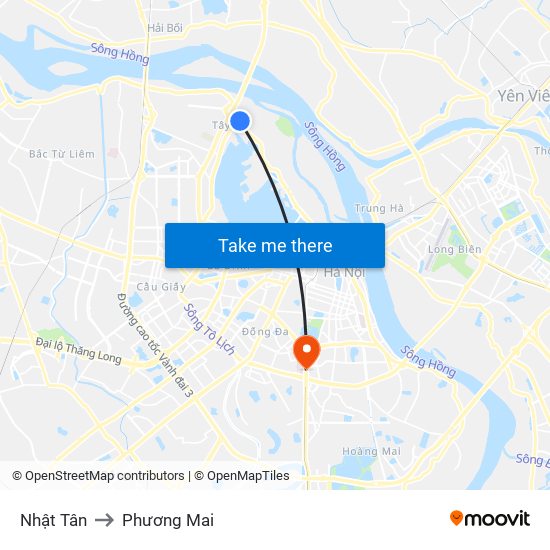 Nhật Tân to Phương Mai map