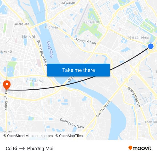 Cổ Bi to Phương Mai map