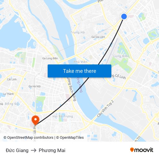 Đức Giang to Phương Mai map
