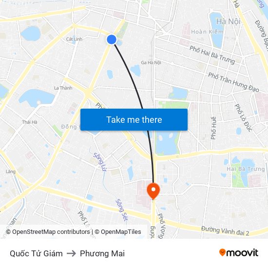 Quốc Tử Giám to Phương Mai map