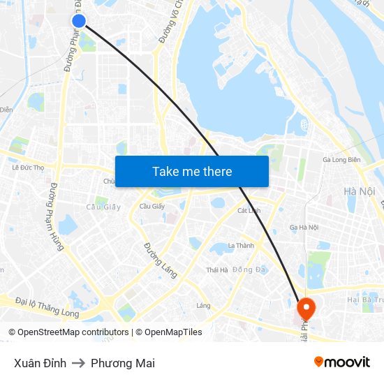 Xuân Đỉnh to Phương Mai map