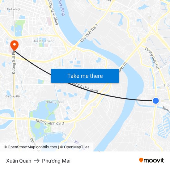 Xuân Quan to Phương Mai map