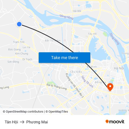 Tân Hội to Phương Mai map