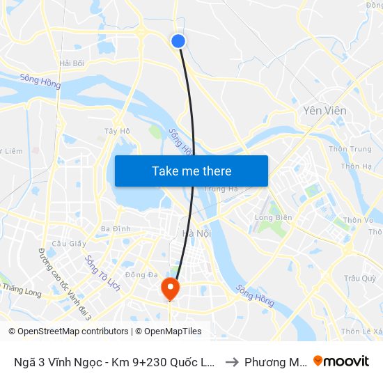 Ngã 3 Vĩnh Ngọc - Km 9+230 Quốc Lộ 3 to Phương Mai map