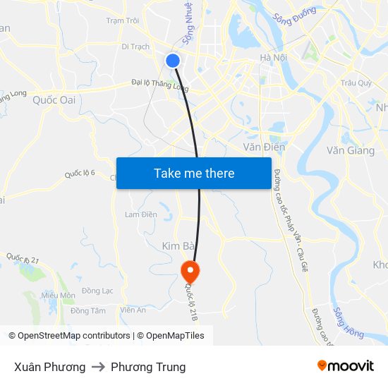 Xuân Phương to Phương Trung map