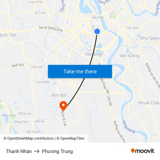 Thanh Nhàn to Phương Trung map